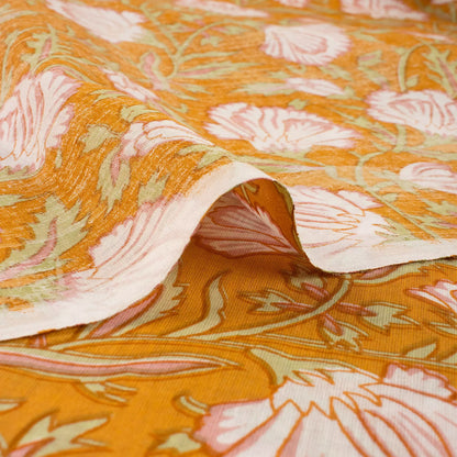 Orange Floral Hand Block Print Fabric Online