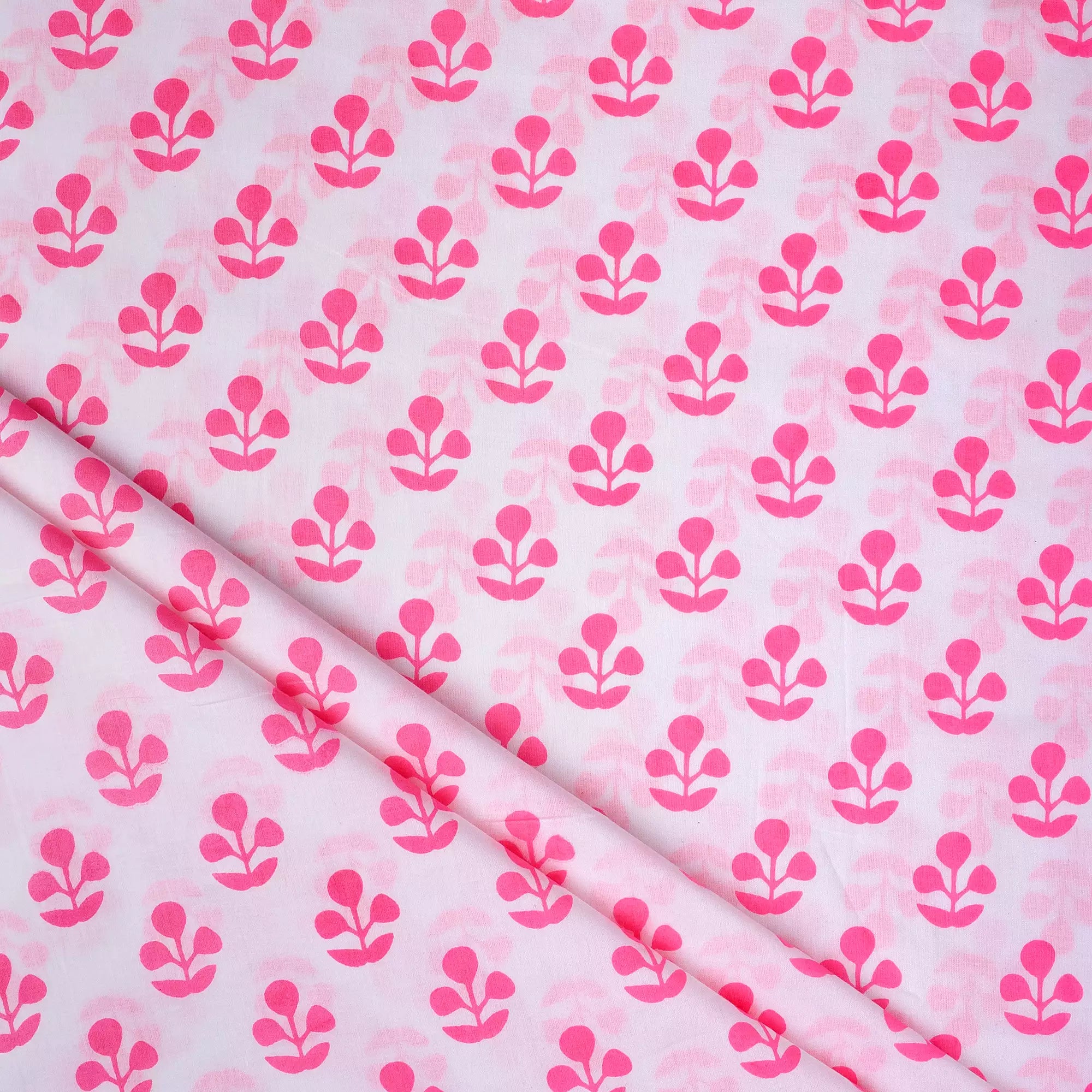 Pink Floral Hand Printed Running Fabric Cloth Online