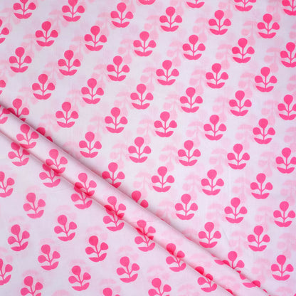Pink Floral Hand Printed Running Fabric Cloth Online