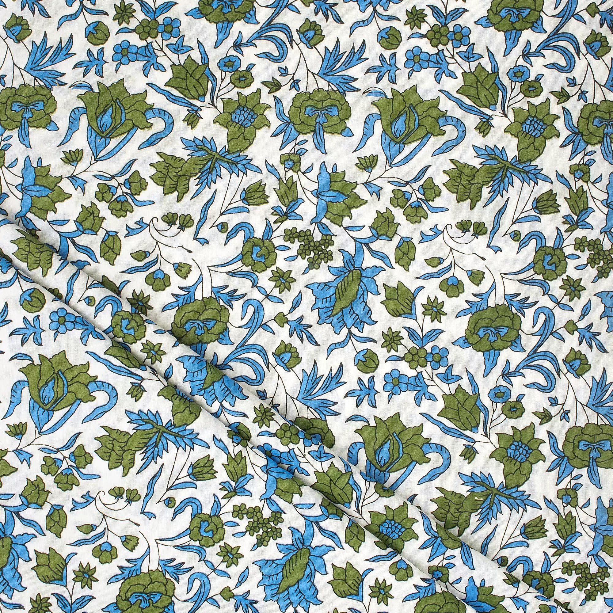 Organic Cotton Multicolor Hand Block Printed Fabric