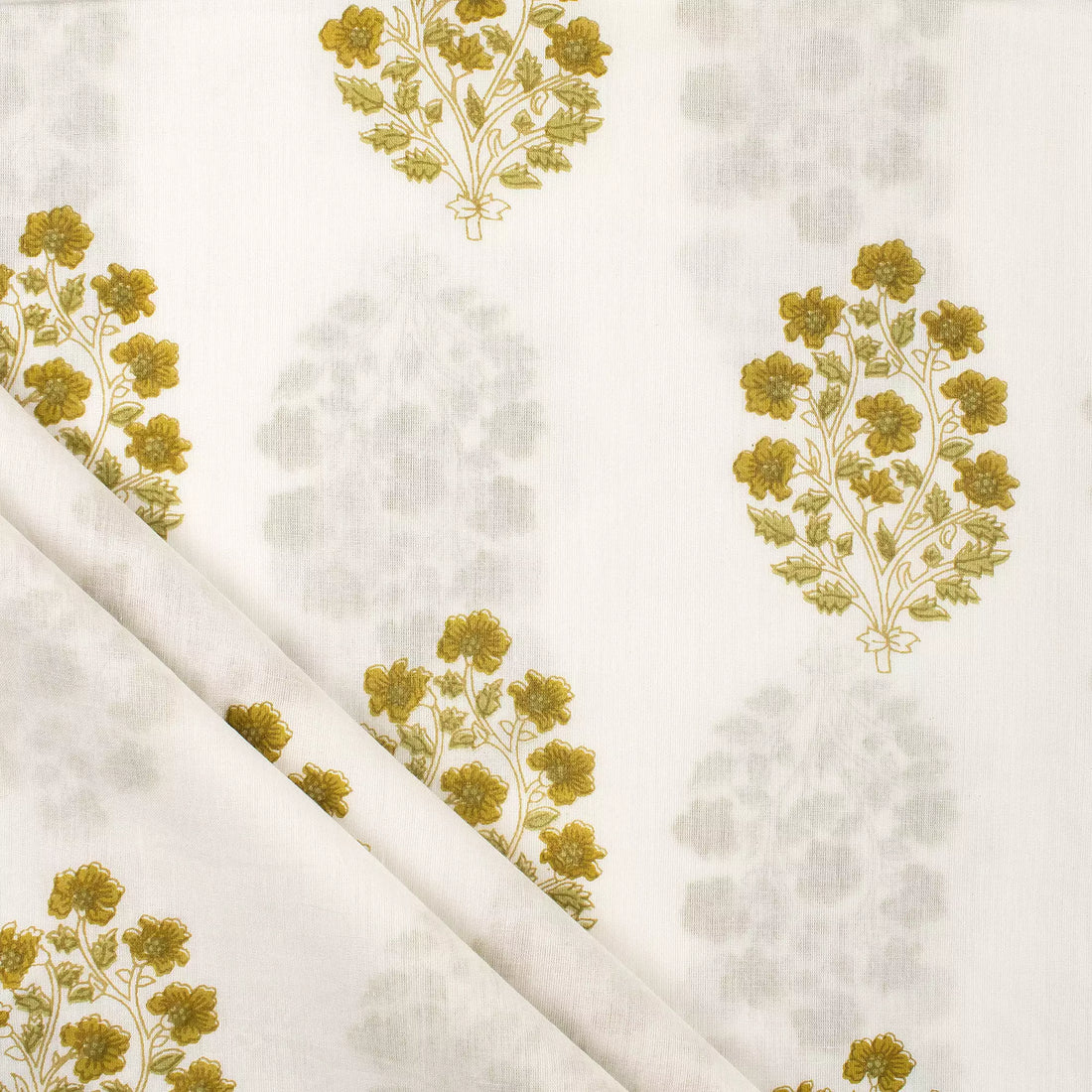 Golden Floral Handmade Printed Cotton Fabric Online