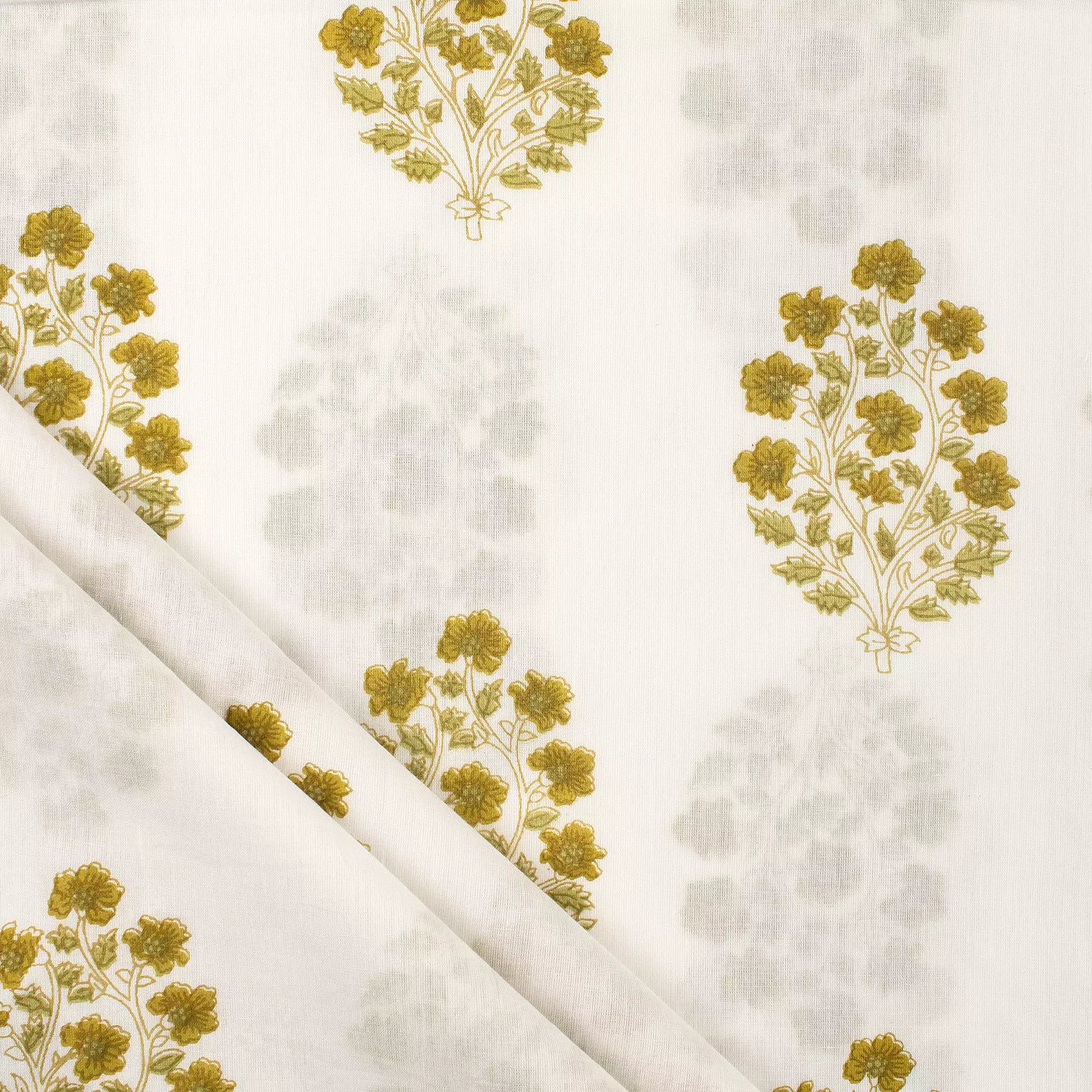 Golden Floral Handmade Printed Cotton Fabric Online