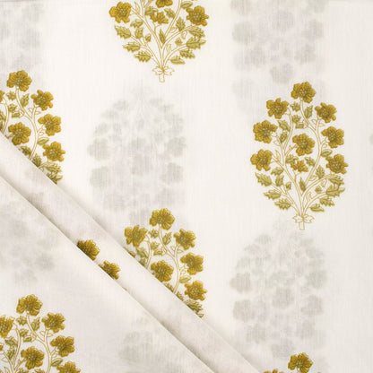 Golden Floral Handmade Printed Cotton Fabric Online