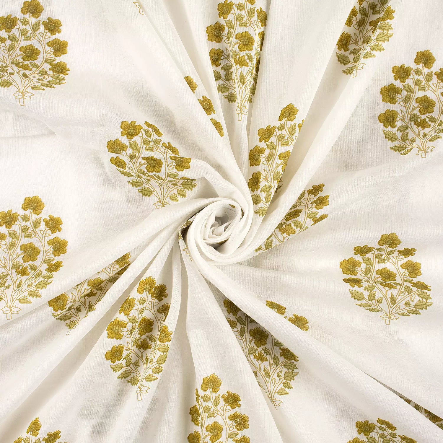 Golden Floral Handmade Printed Cotton Fabric Online
