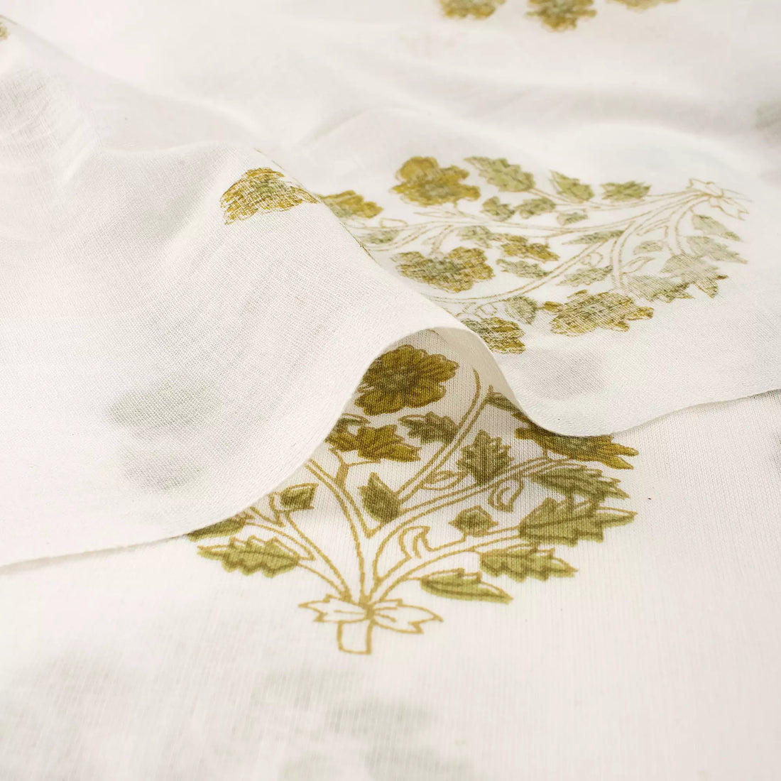 Golden Floral Handmade Printed Cotton Fabric Online