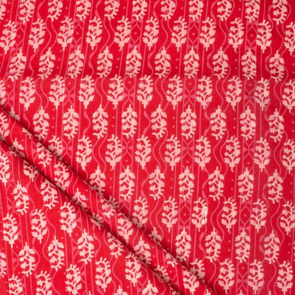 Red Booty Hand Block Printed Cotton Fabric