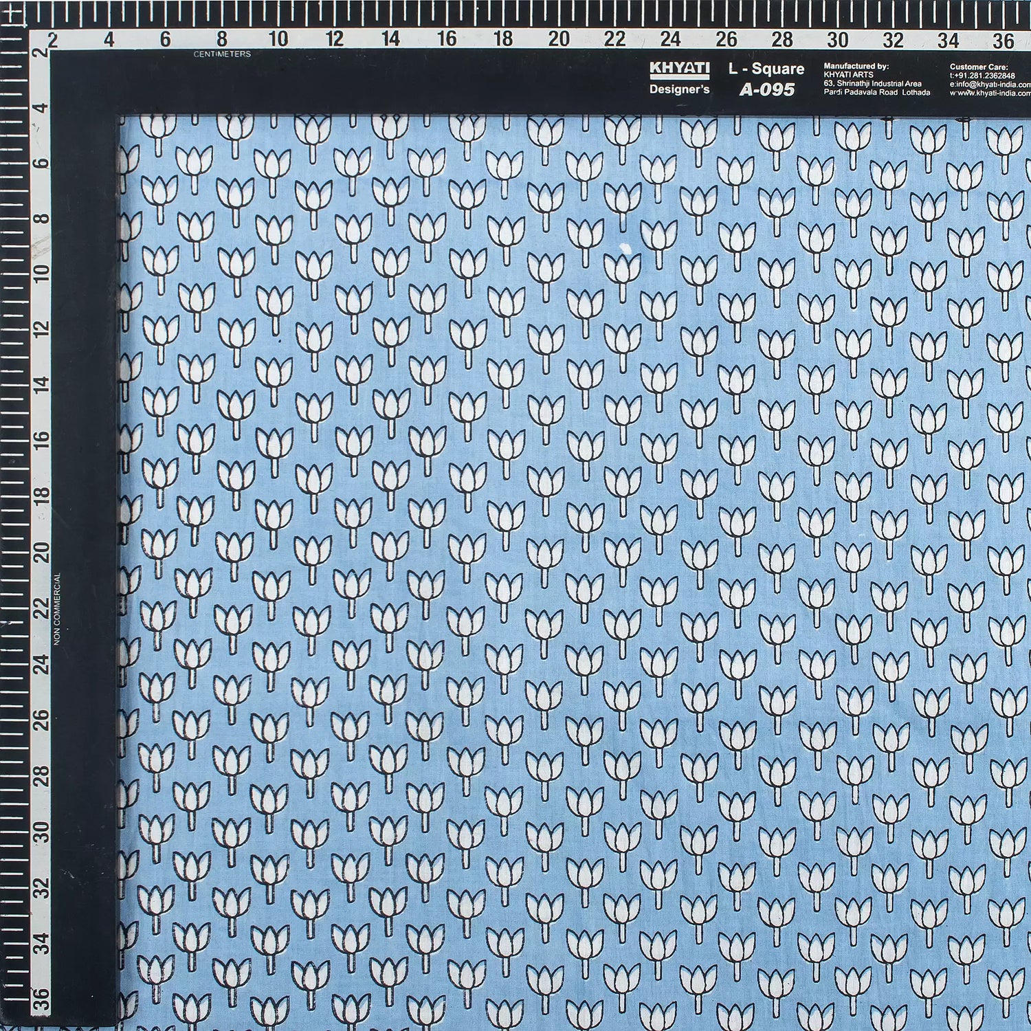 Online Blue Lotus Hand Block Print Fabric for Kurti