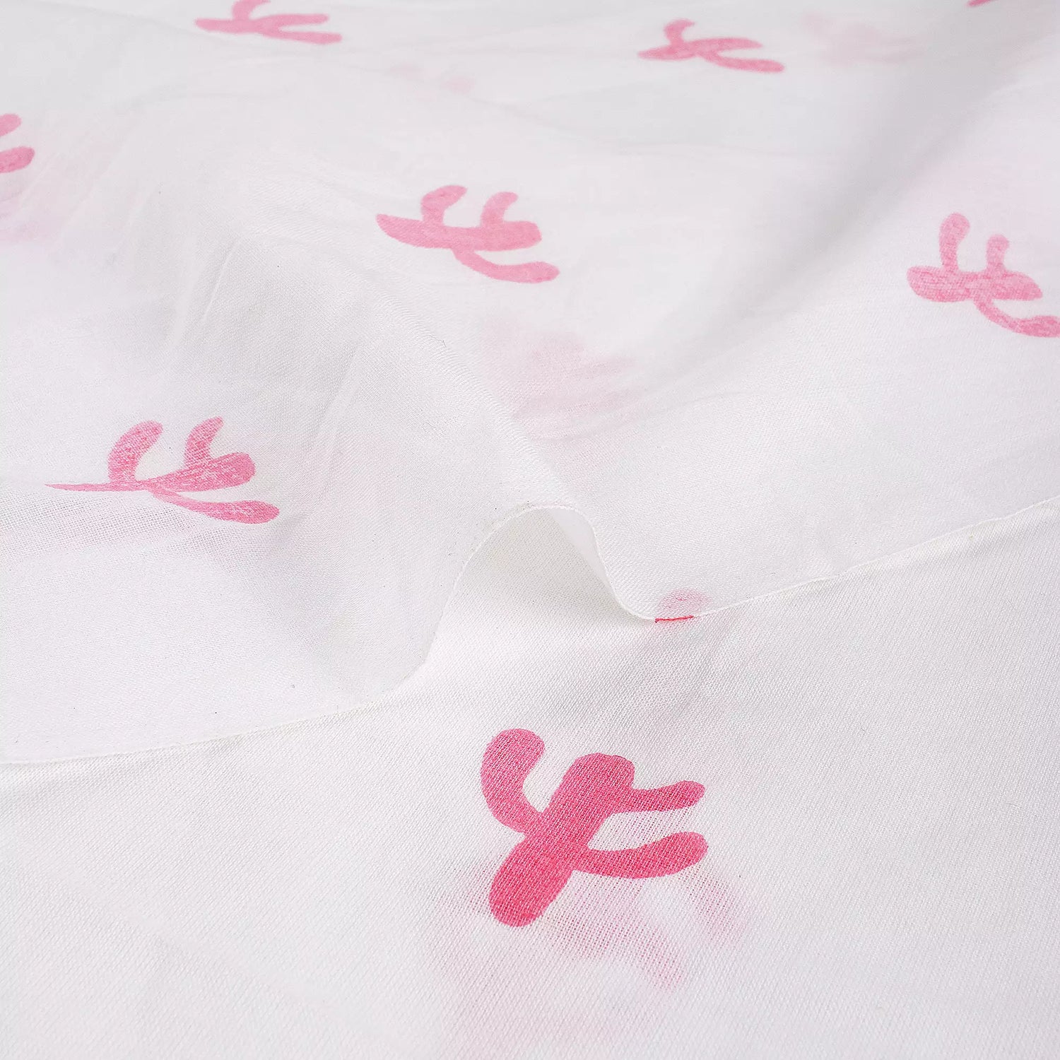 Pink Cactus Block Printed Indian Fabric Online