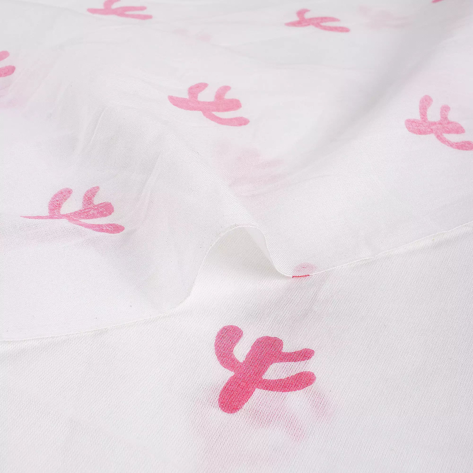 Pink Cactus Block Printed Indian Fabric Online