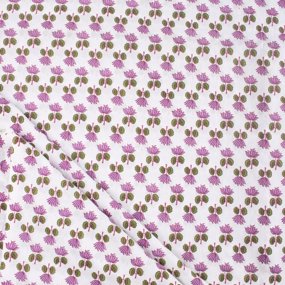 Pink Lotus Hand Block Printed Fabric India Online