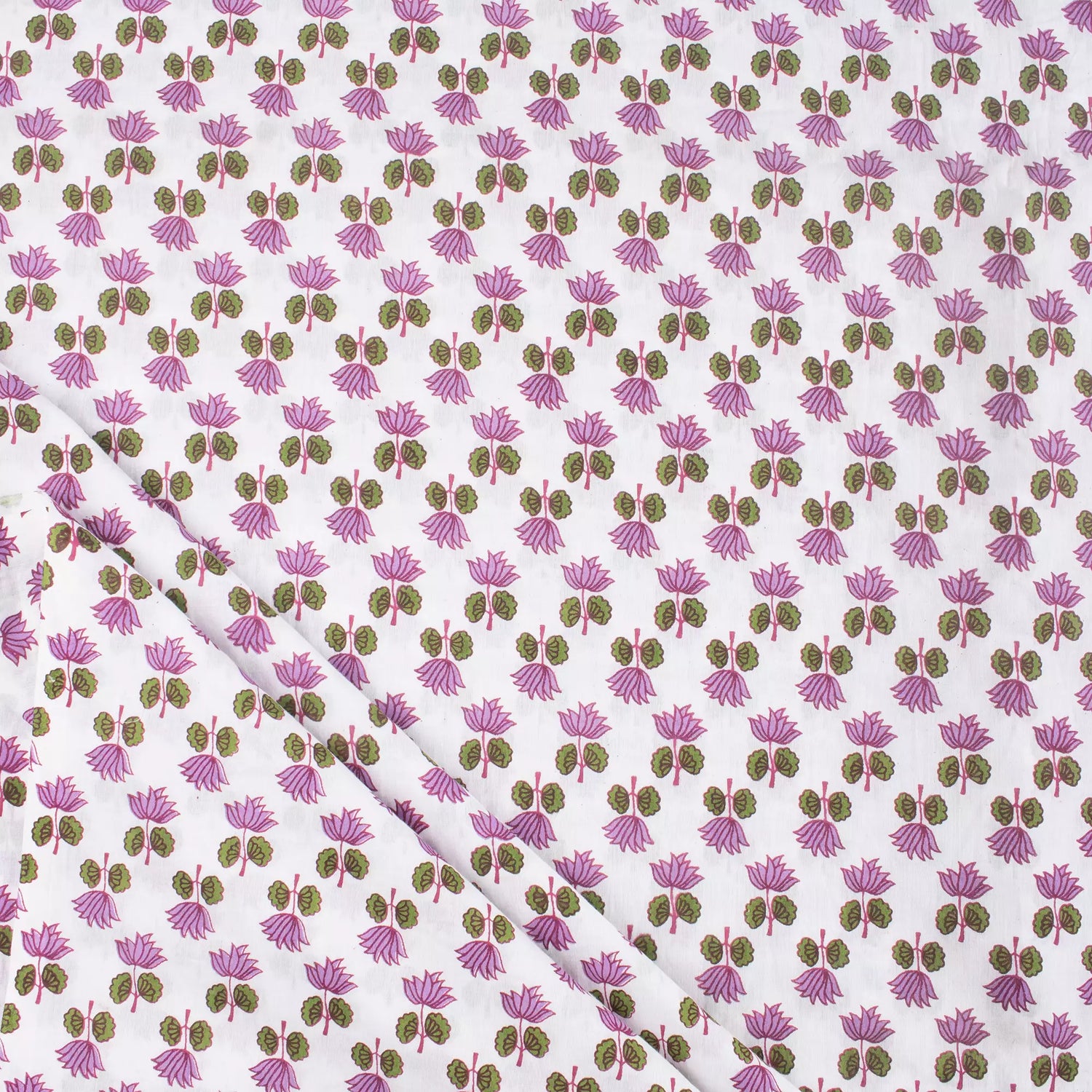 Pink Lotus Hand Block Printed Fabric India Online