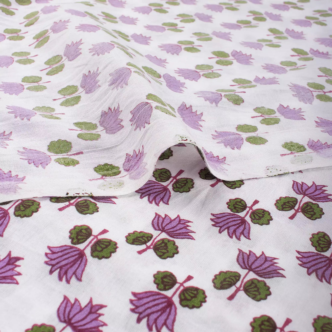 Pink Lotus Hand Block Printed Fabric India Online