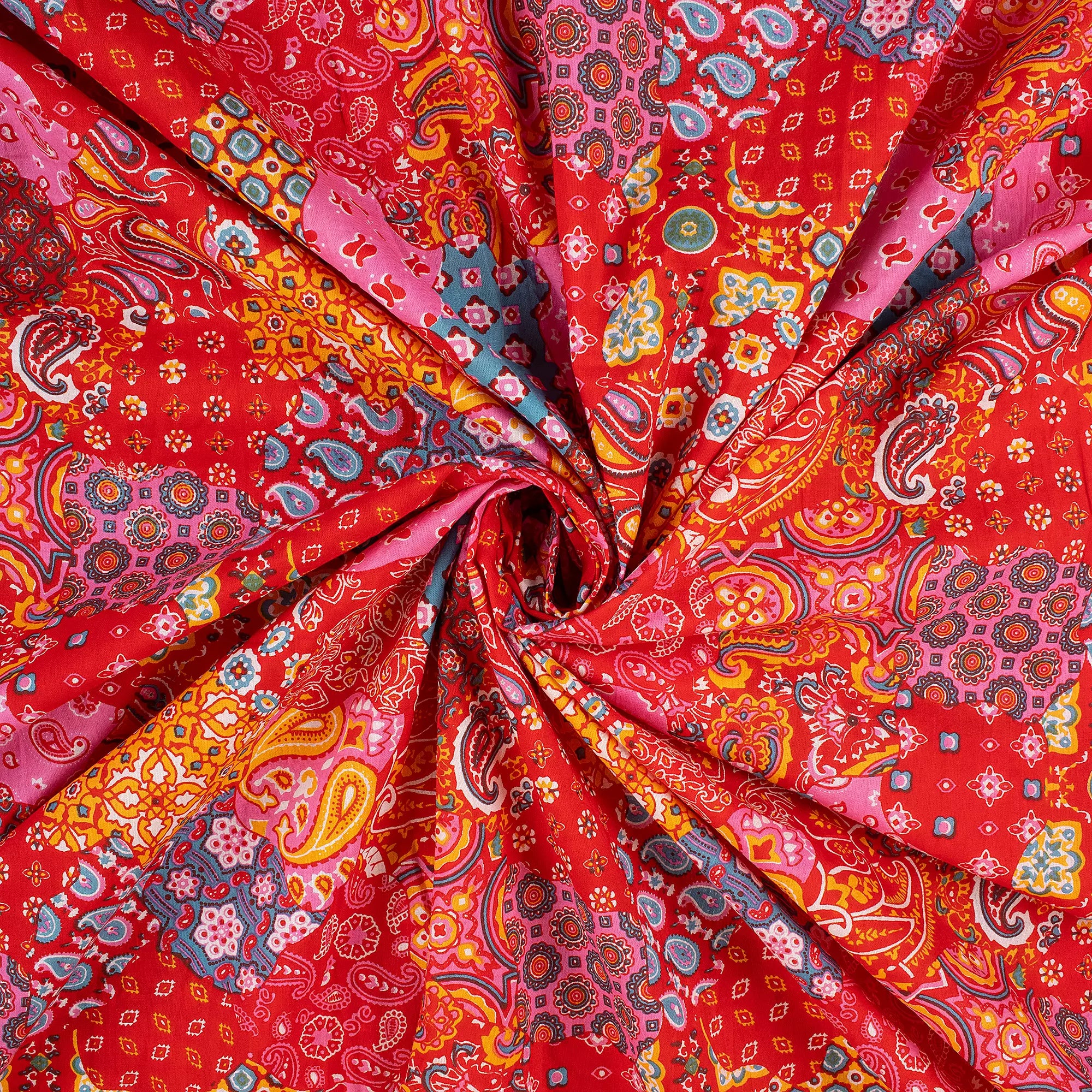 Orange Patchwork Hand Block Printed Fabric Online