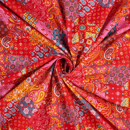 Orange Patchwork Hand Block Printed Fabric Online