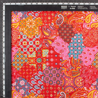 Orange Patchwork Hand Block Printed Fabric Online