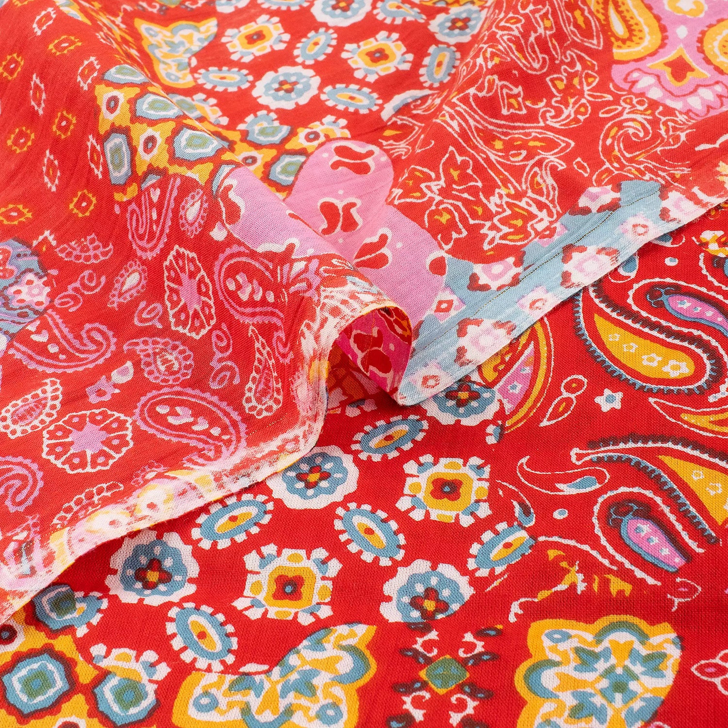 Orange Patchwork Hand Block Printed Fabric Online