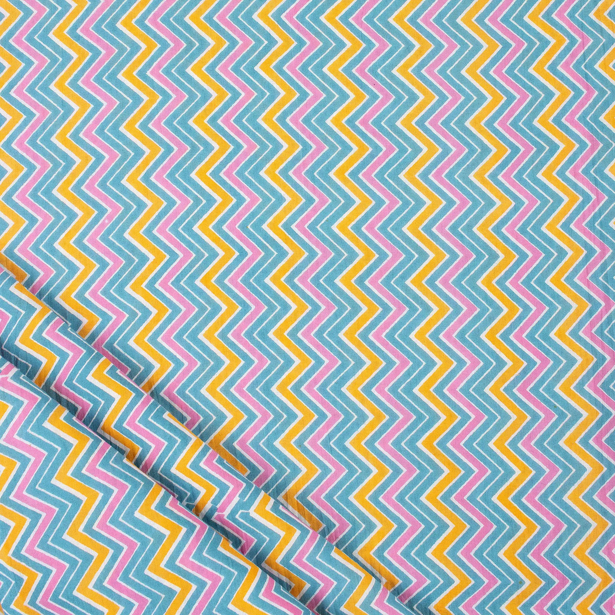 Zig Zag Cotton Block Print Fabric Online
