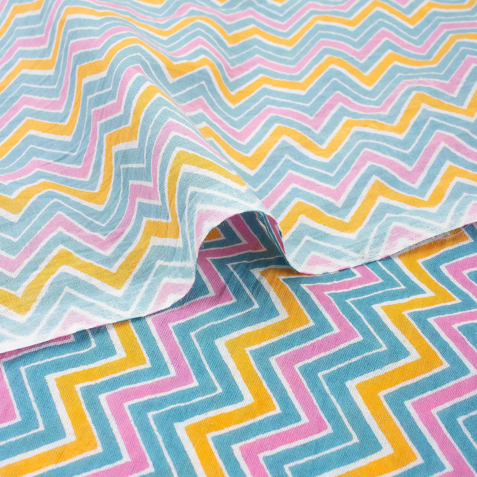 Zig Zag Cotton Block Print Fabric Online