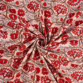 Red Floral Pure Cotton Block Printed Fabric India