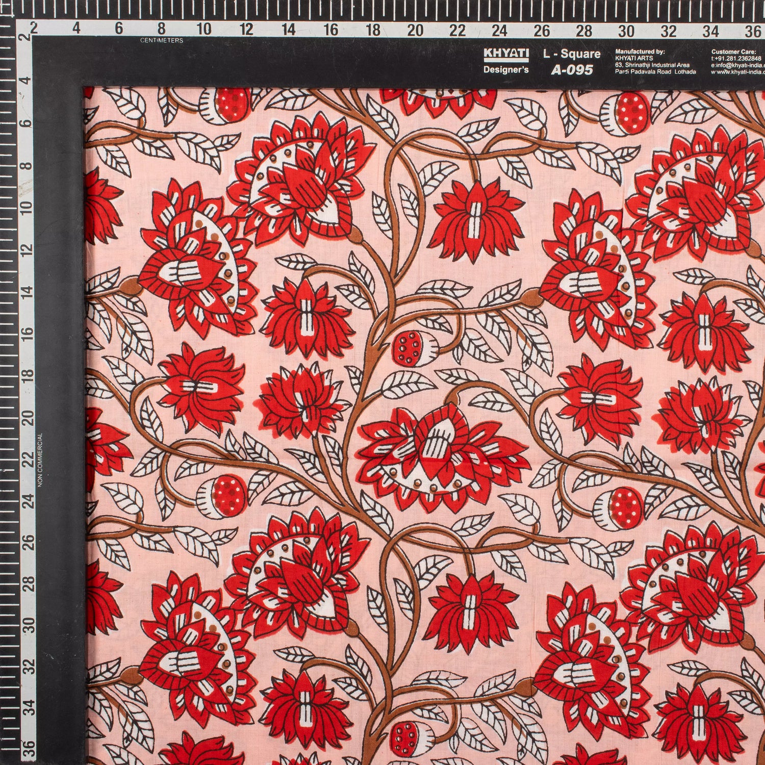 Red Floral Pure Cotton Block Printed Fabric India