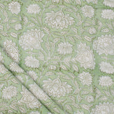 Olive Green Floral Hand Block Prited Fabric by Yard