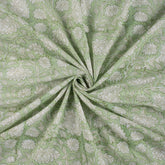 Olive Green Floral Hand Block Prited Fabric by Yard