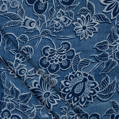 Floral Indigo Blue Hand Block Printed Fabric