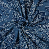 Floral Indigo Blue Hand Block Printed Fabric