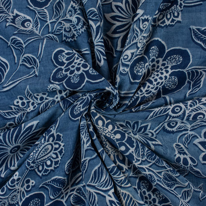 Floral Indigo Blue Hand Block Printed Fabric