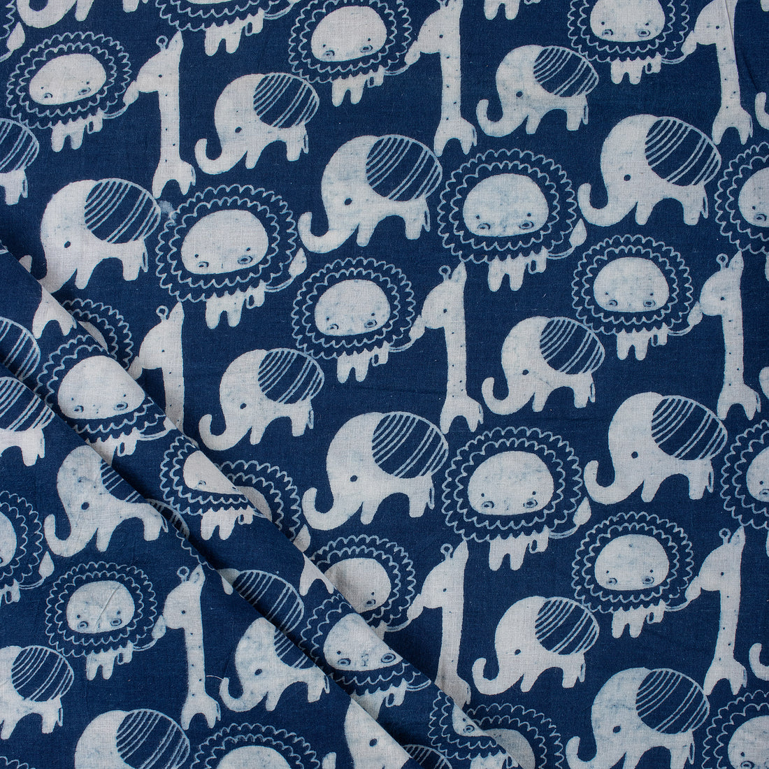 Animal Cotton Indigo Hand Block Printed Fabric