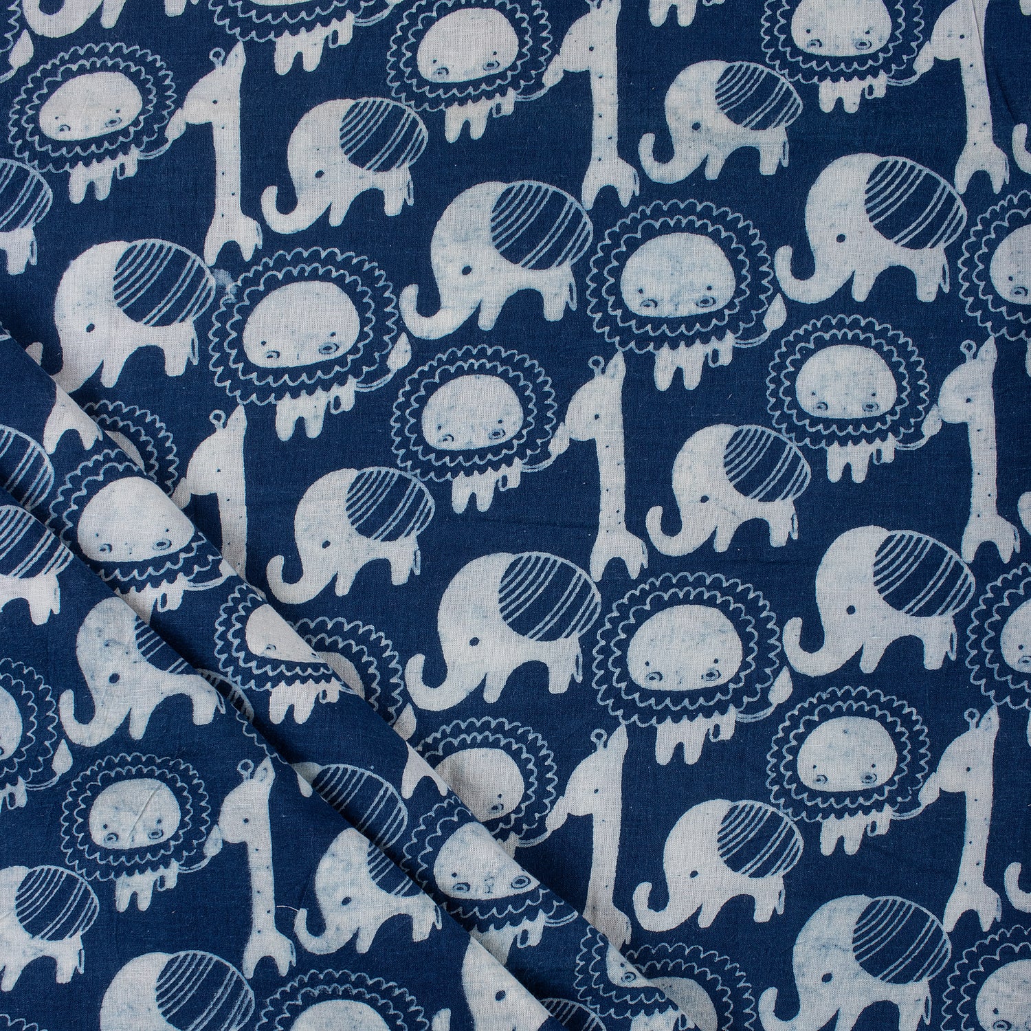 Animal Cotton Indigo Hand Block Printed Fabric