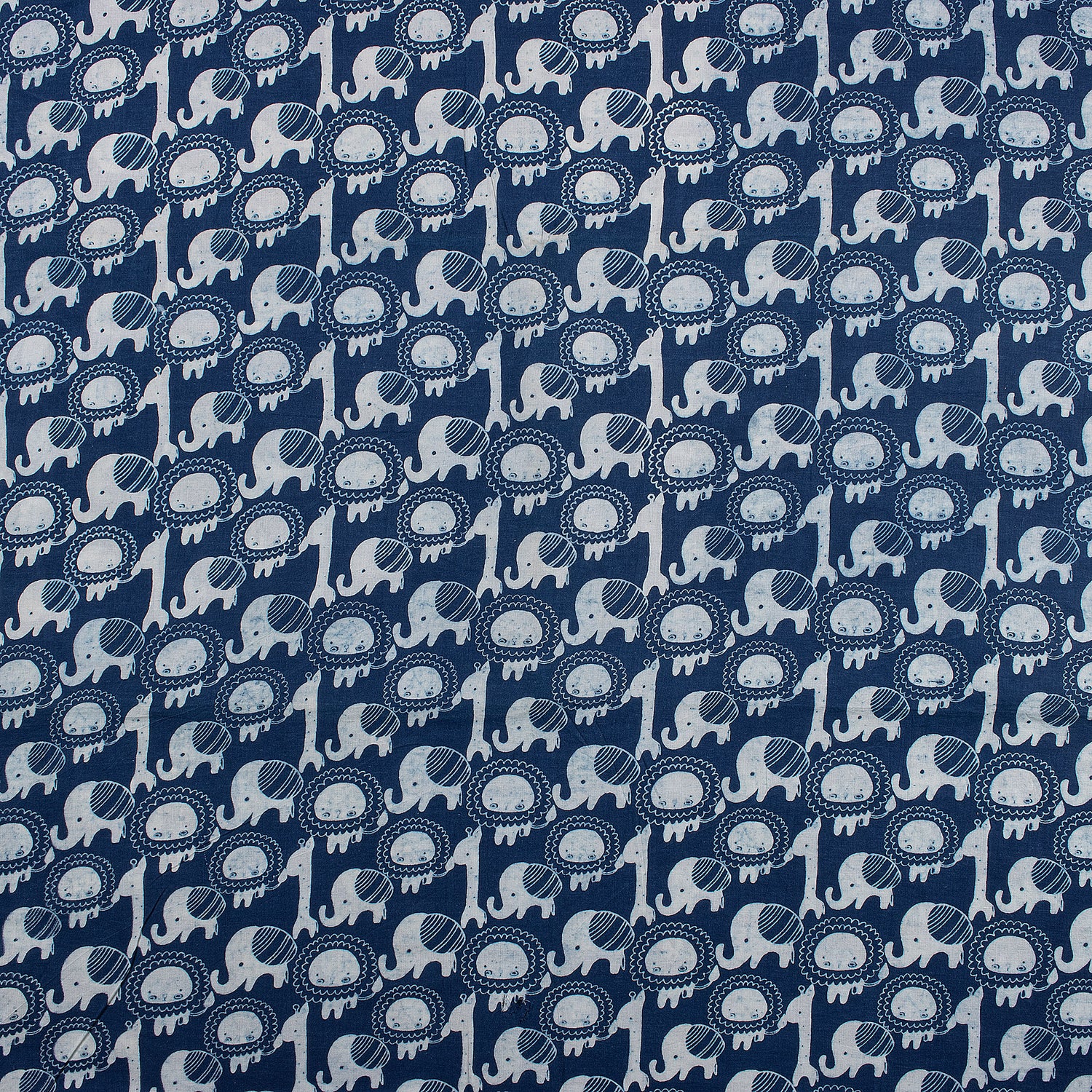 Animal Cotton Indigo Hand Block Printed Fabric