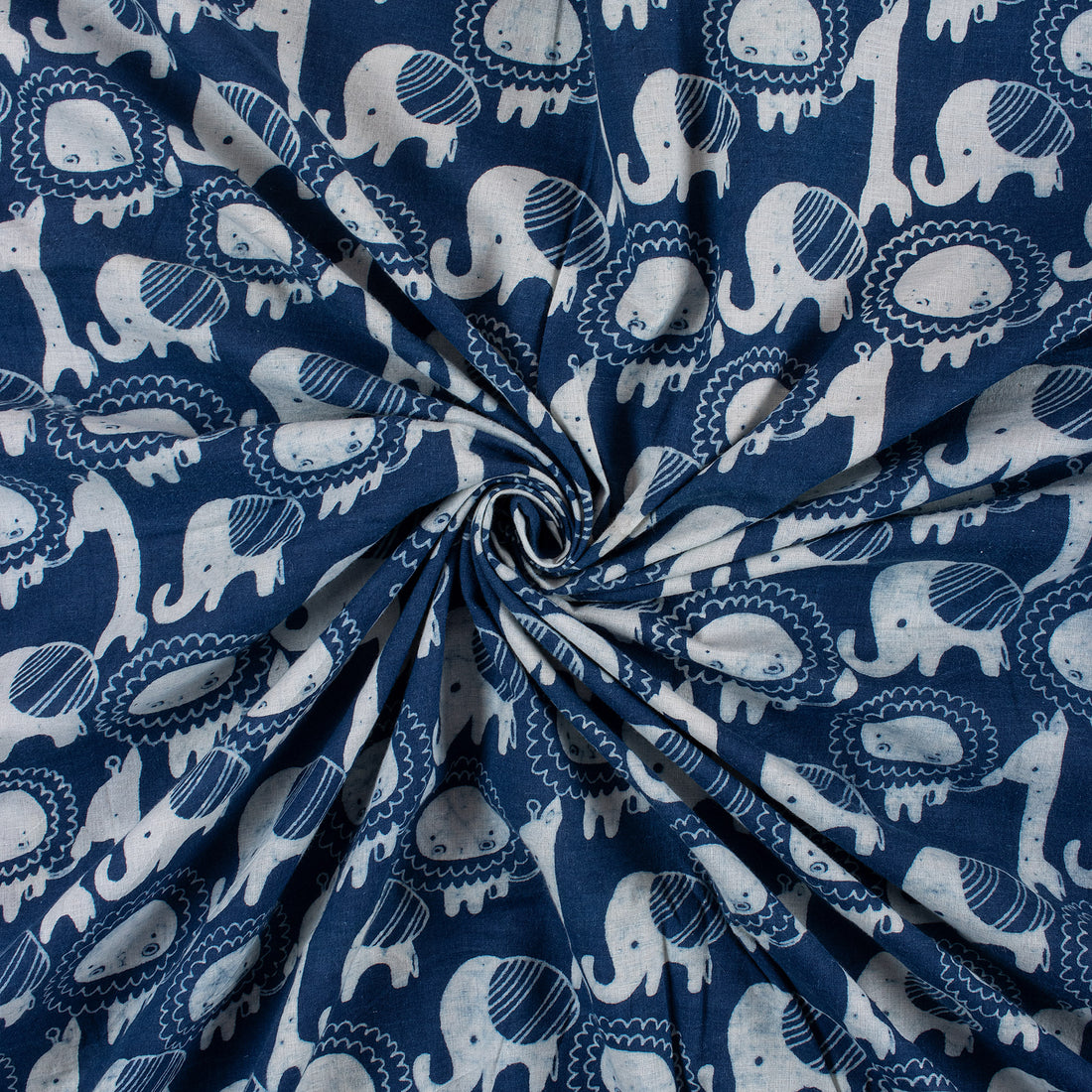 Animal Cotton Indigo Hand Block Printed Fabric
