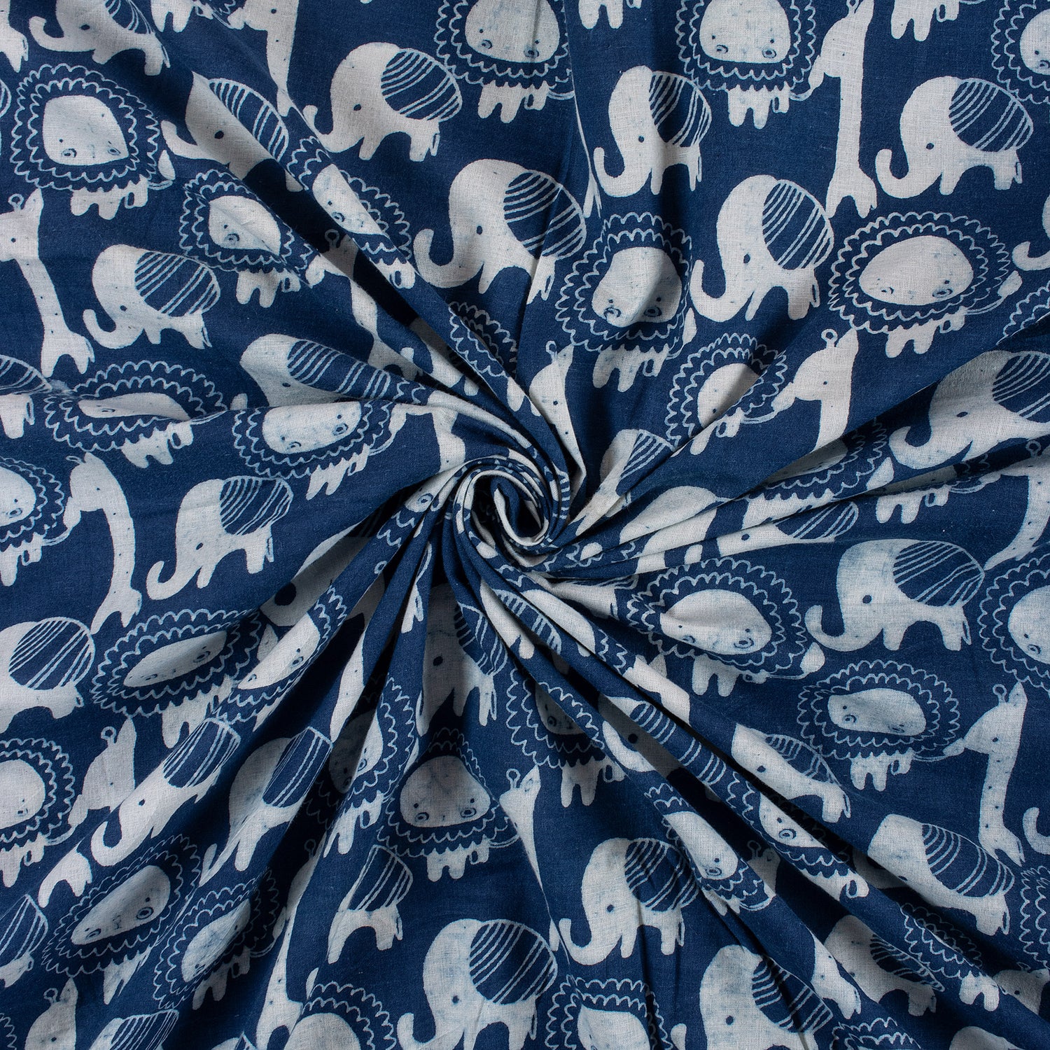 Animal Cotton Indigo Hand Block Printed Fabric