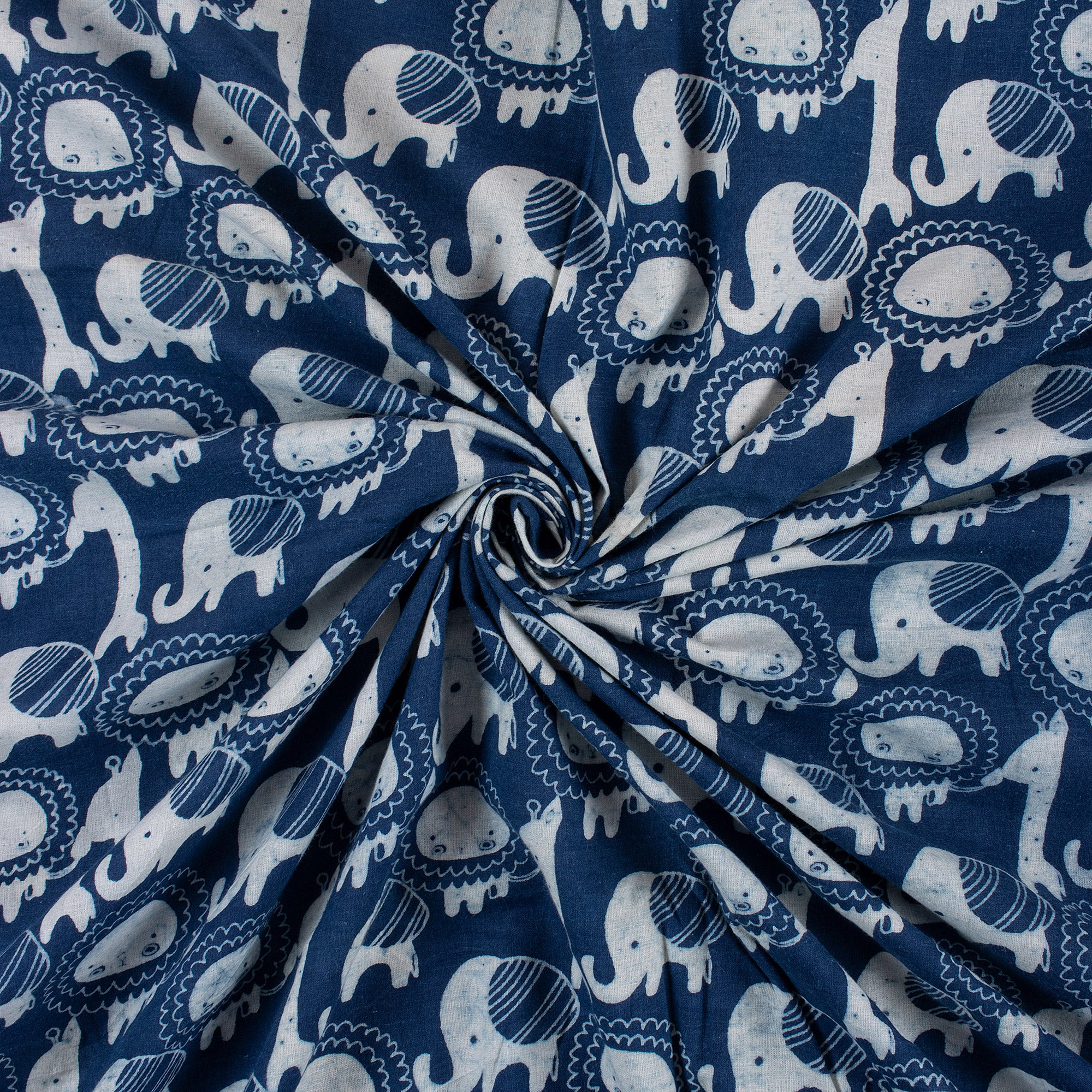 Animal Cotton Indigo Hand Block Printed Fabric