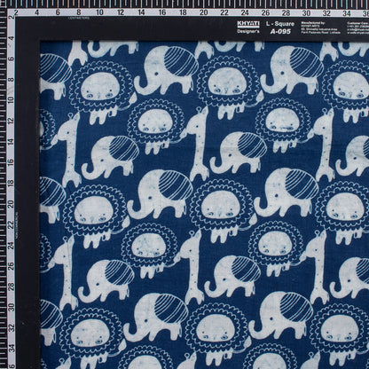 Animal Cotton Indigo Hand Block Printed Fabric