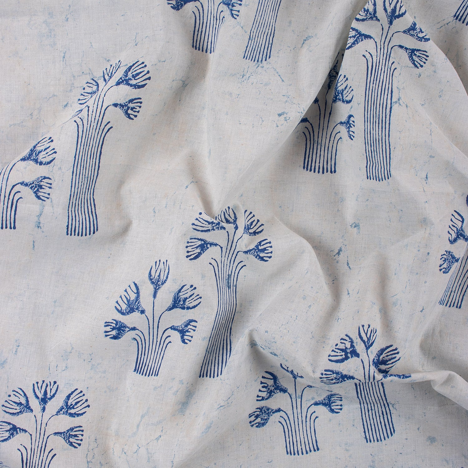 Tree Hand Block Print Indigo Fabric