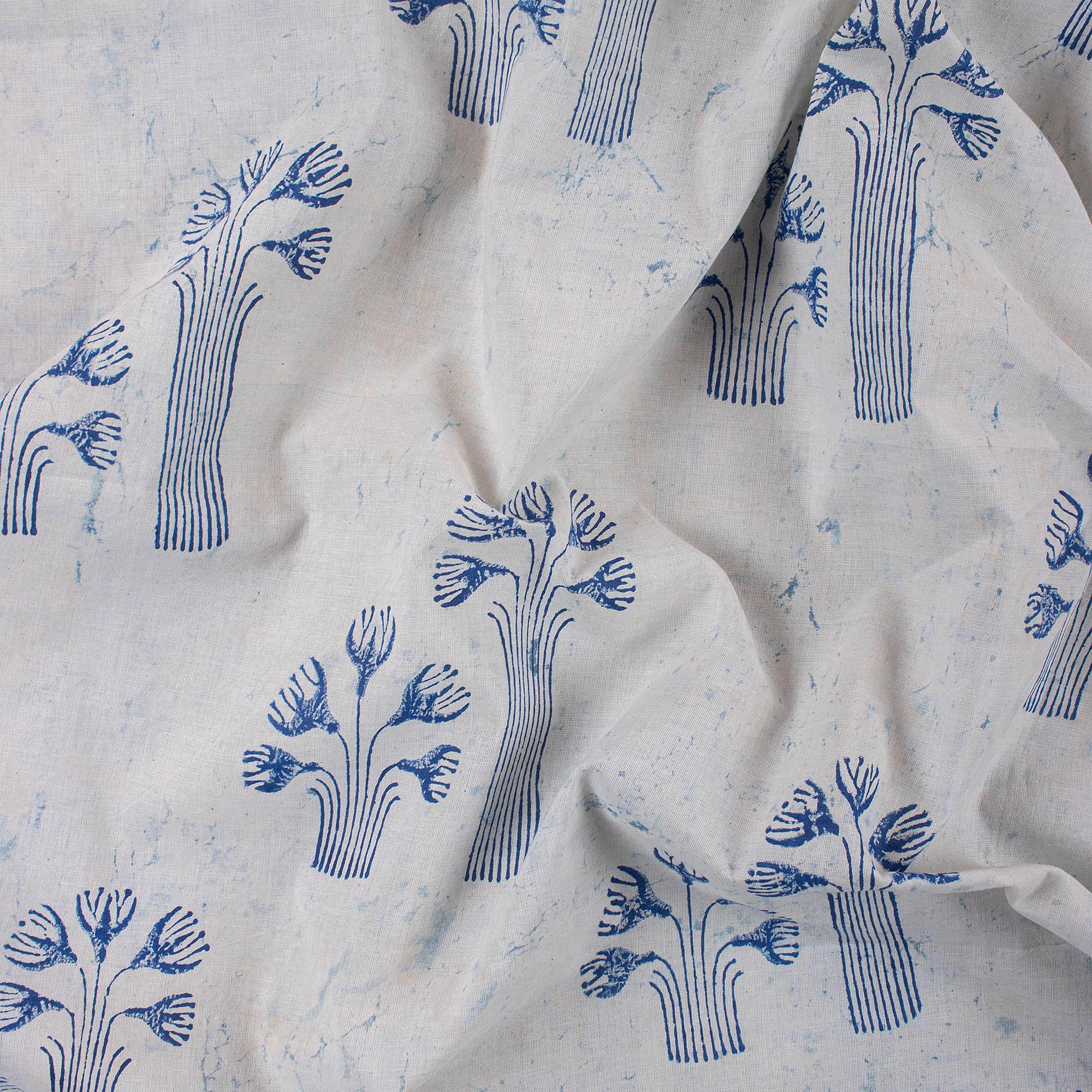 Tree Hand Block Print Indigo Fabric
