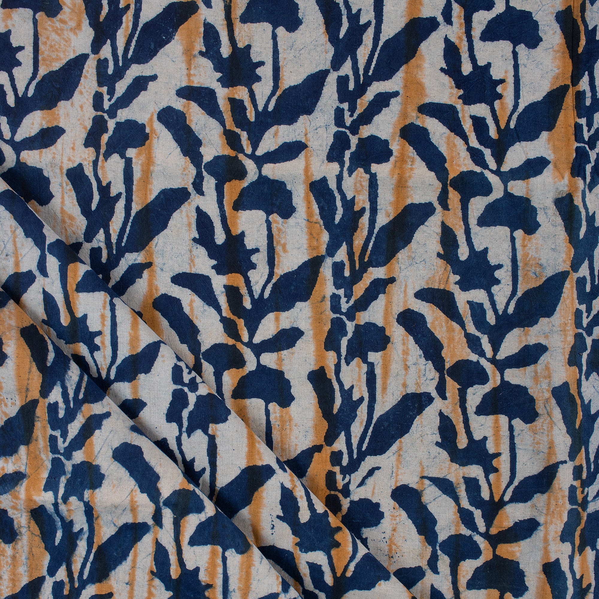 Leaf Hand Block Printed Organic Indigo Fabric Online