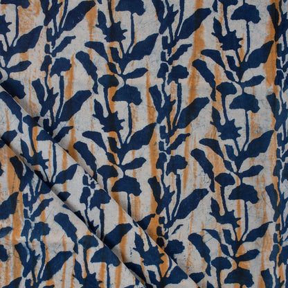 Leaf Hand Block Printed Organic Indigo Fabric Online