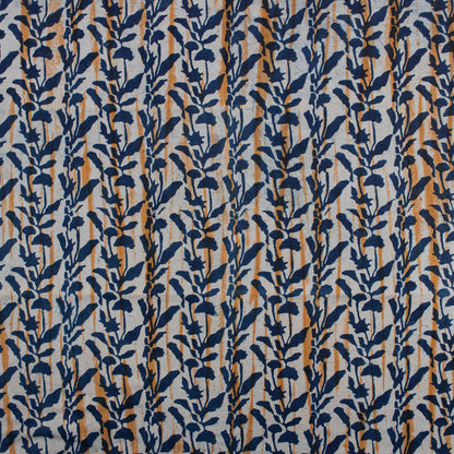 Leaf Hand Block Printed Organic Indigo Fabric Online