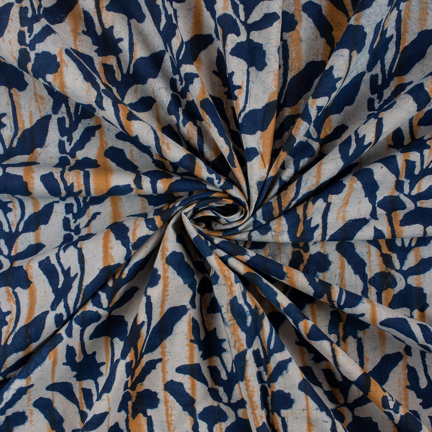 Leaf Hand Block Printed Organic Indigo Fabric Online