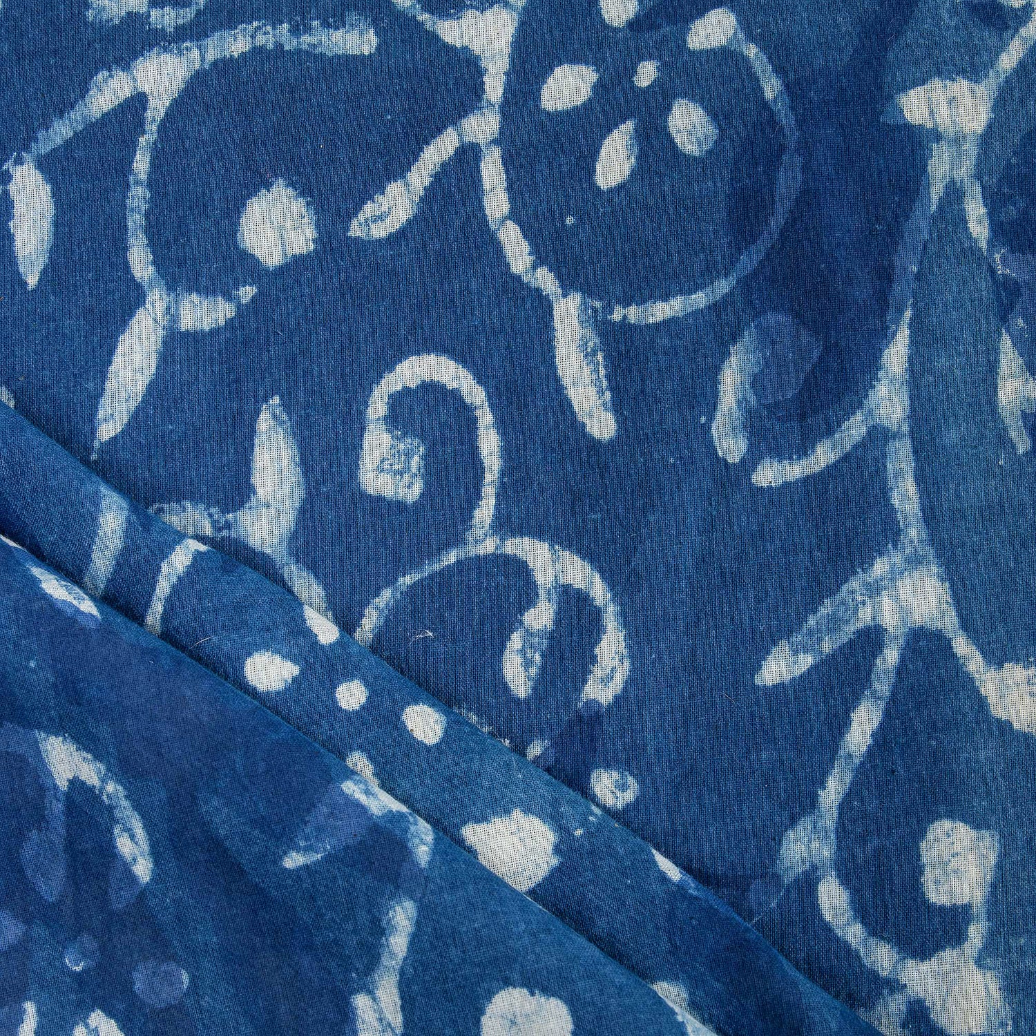 Hand Block Indigo Blue Floral Printed Cotton Fabric
