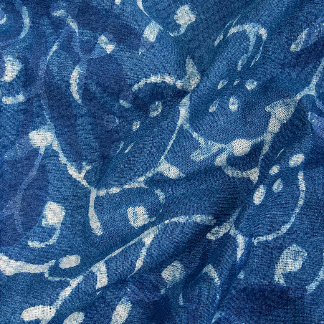 Hand Block Indigo Blue Floral Printed Cotton Fabric