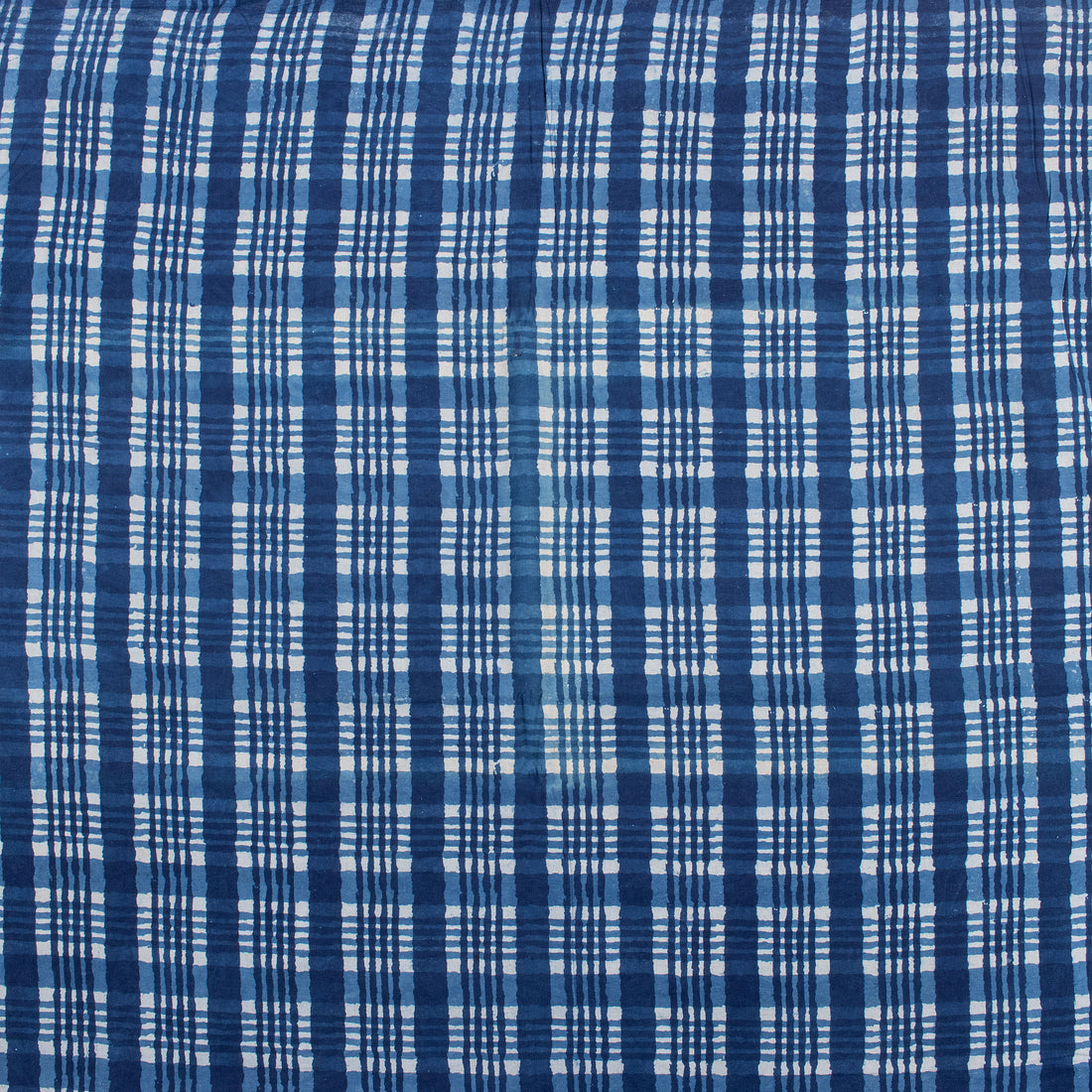 Handmade Indigo Blue Check Printed Cotton Fabric