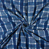 Handmade Indigo Blue Check Printed Cotton Fabric
