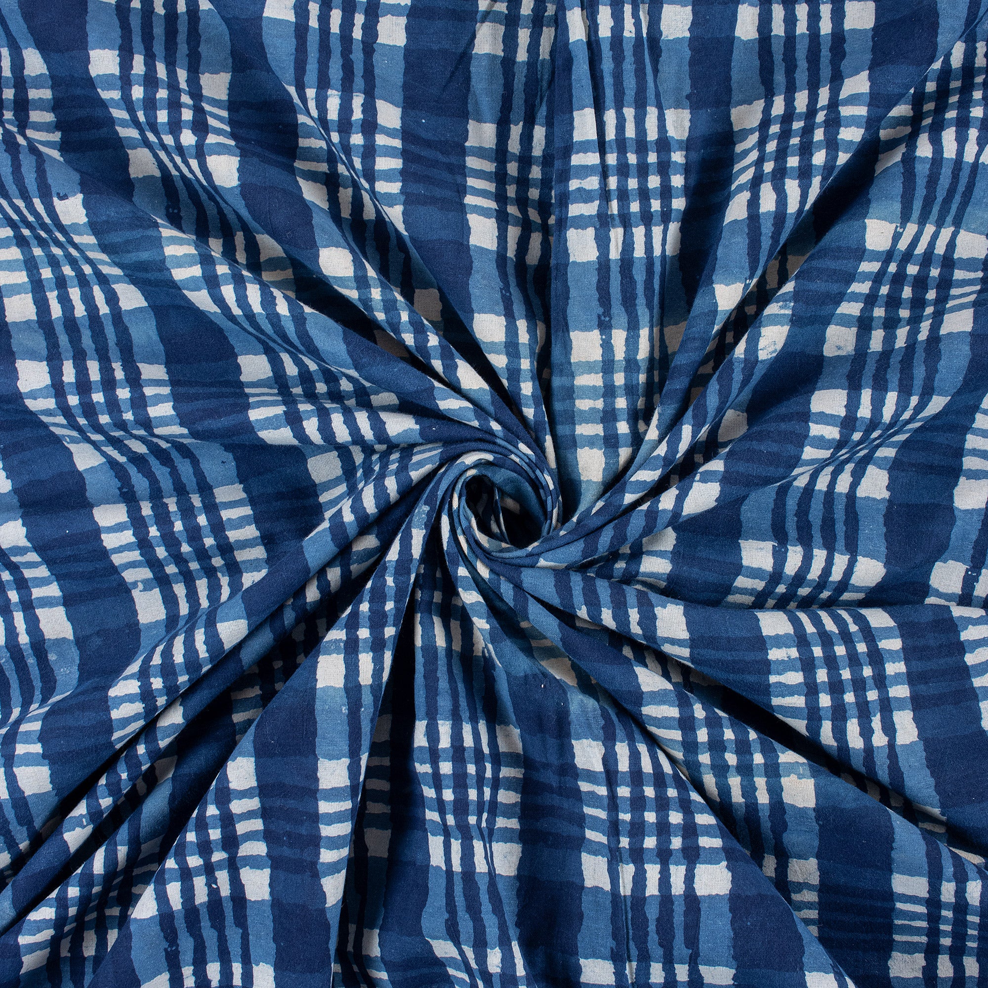 Handmade Indigo Blue Check Printed Cotton Fabric