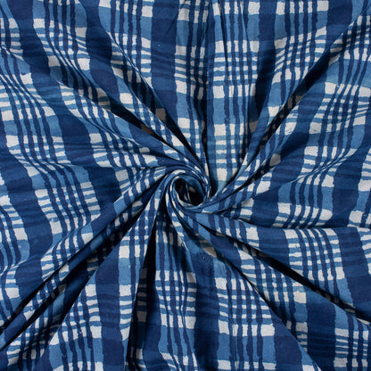 Handmade Indigo Blue Check Printed Cotton Fabric