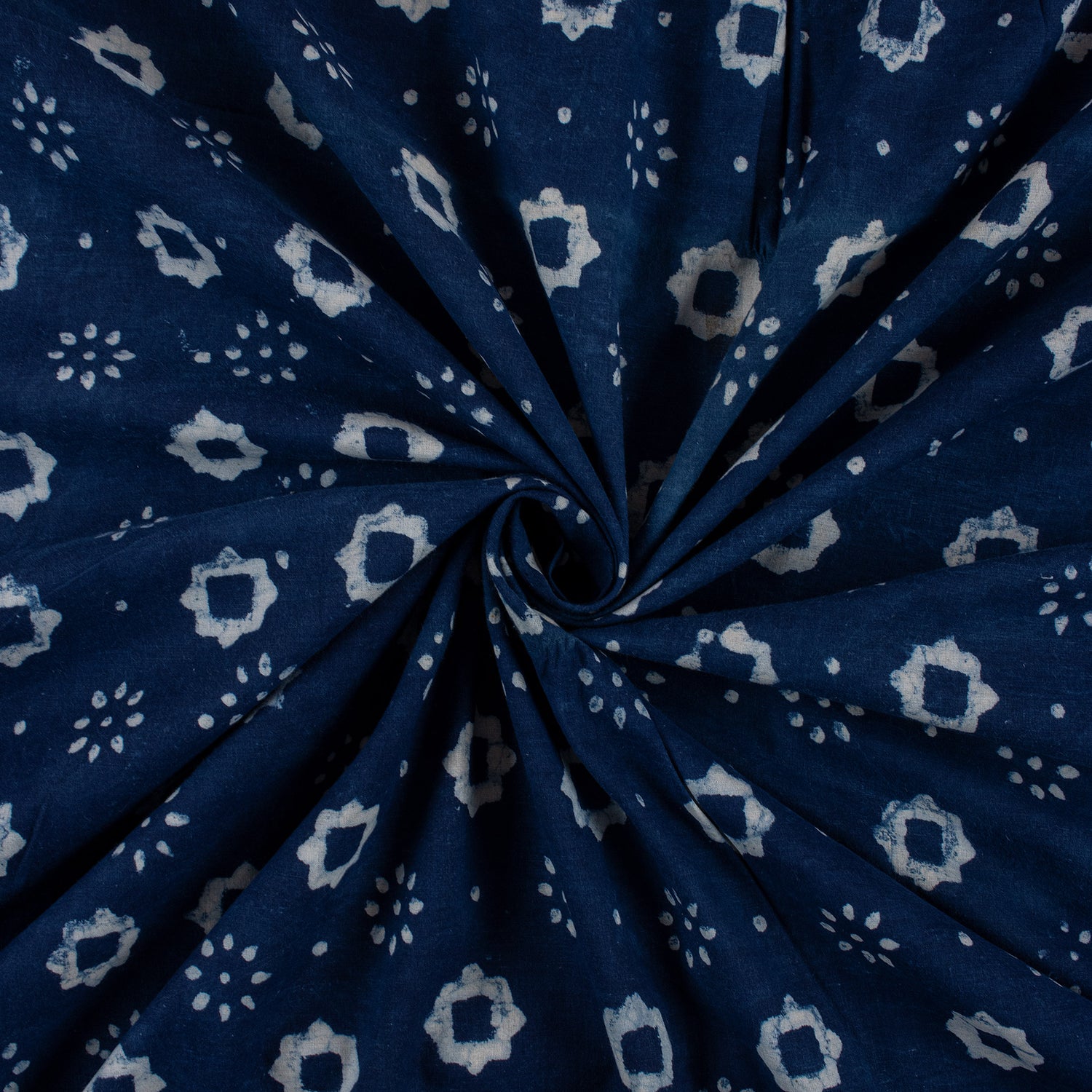 Floral Indigo Blue Hand Block Print Fabric