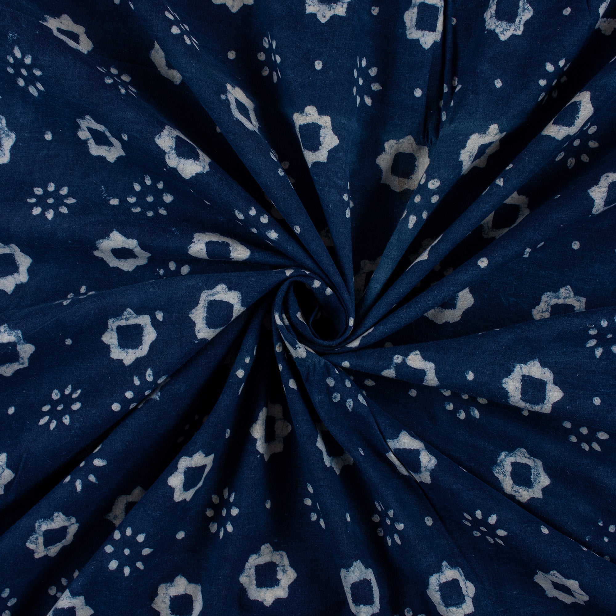 Floral Indigo Blue Hand Block Print Fabric
